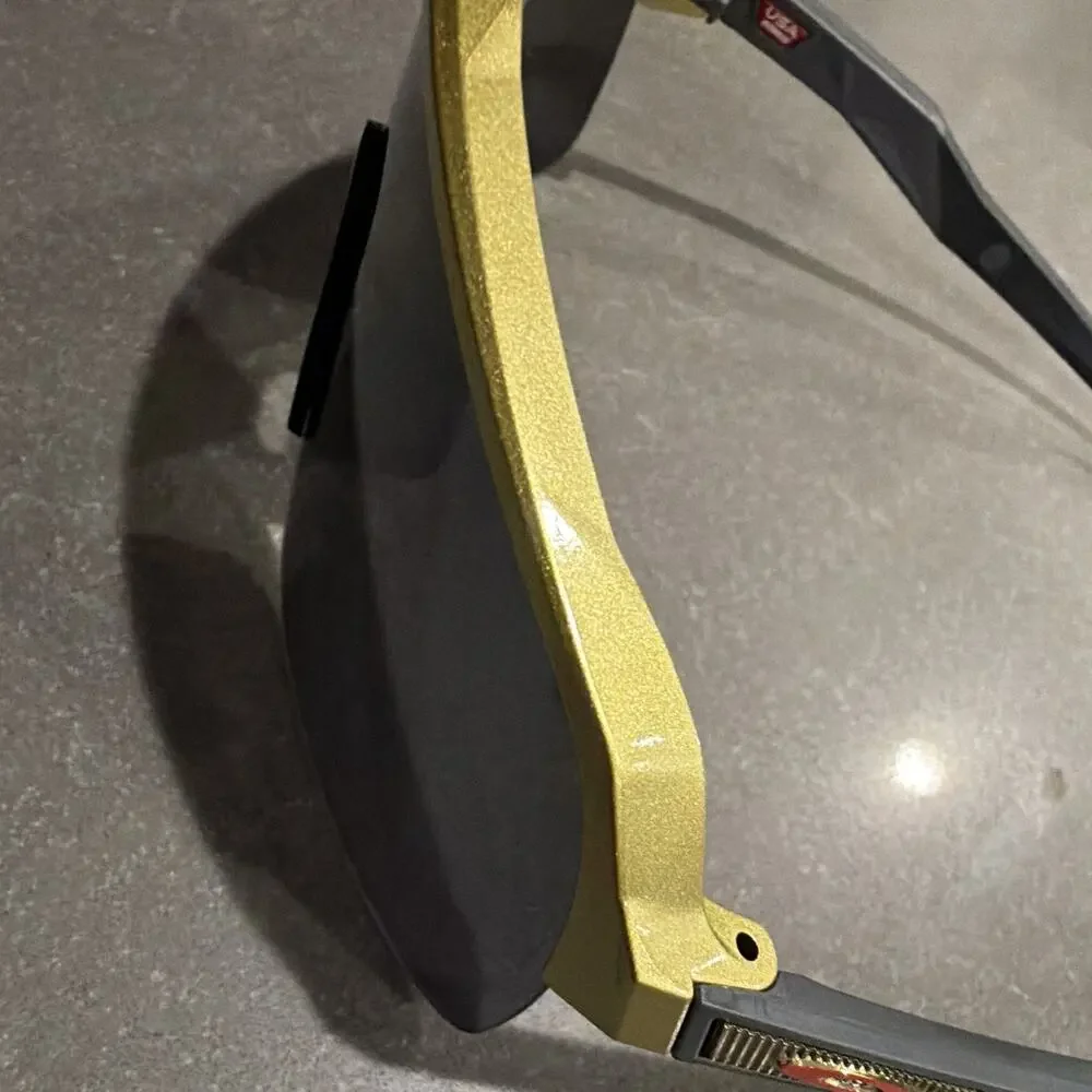 Oakley Shield Sunglasses Gold Plastic Frame Black Tinted Lens w/ Soft Pouch